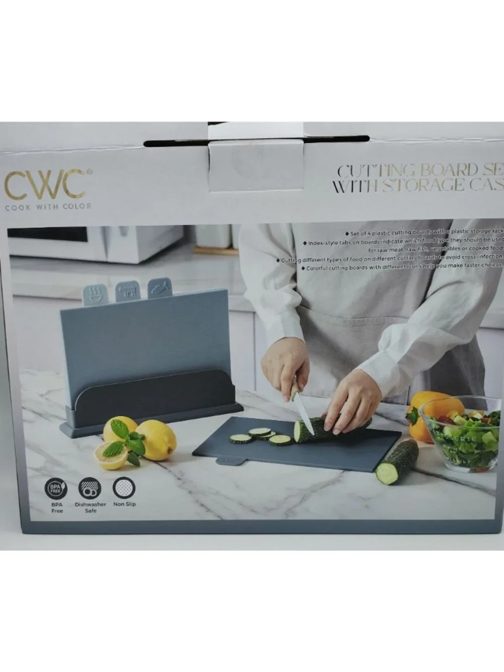 Cutting Board Set With Storage Case Cook With Color 4 Color Coded Boards Kitchen